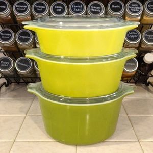 Vintage Pyrex Verde Casserole Ovenware Set w/ Lids